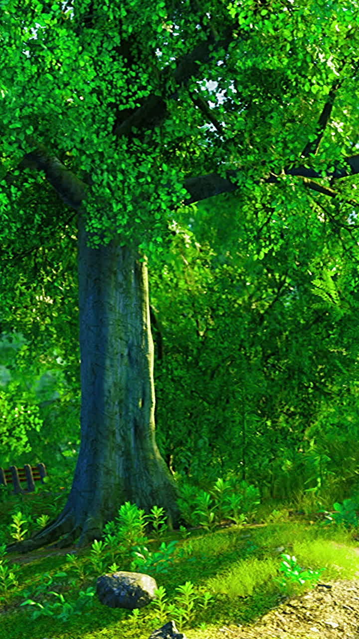 Exploring a vibrant forest filled with lush greenery and sunlight