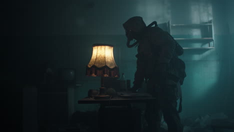 Post-Apocalyptic Soldier in a Ruined Building