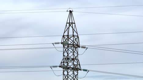 Aerial-view-of-transmission-tower:-High-Voltage-power-lines