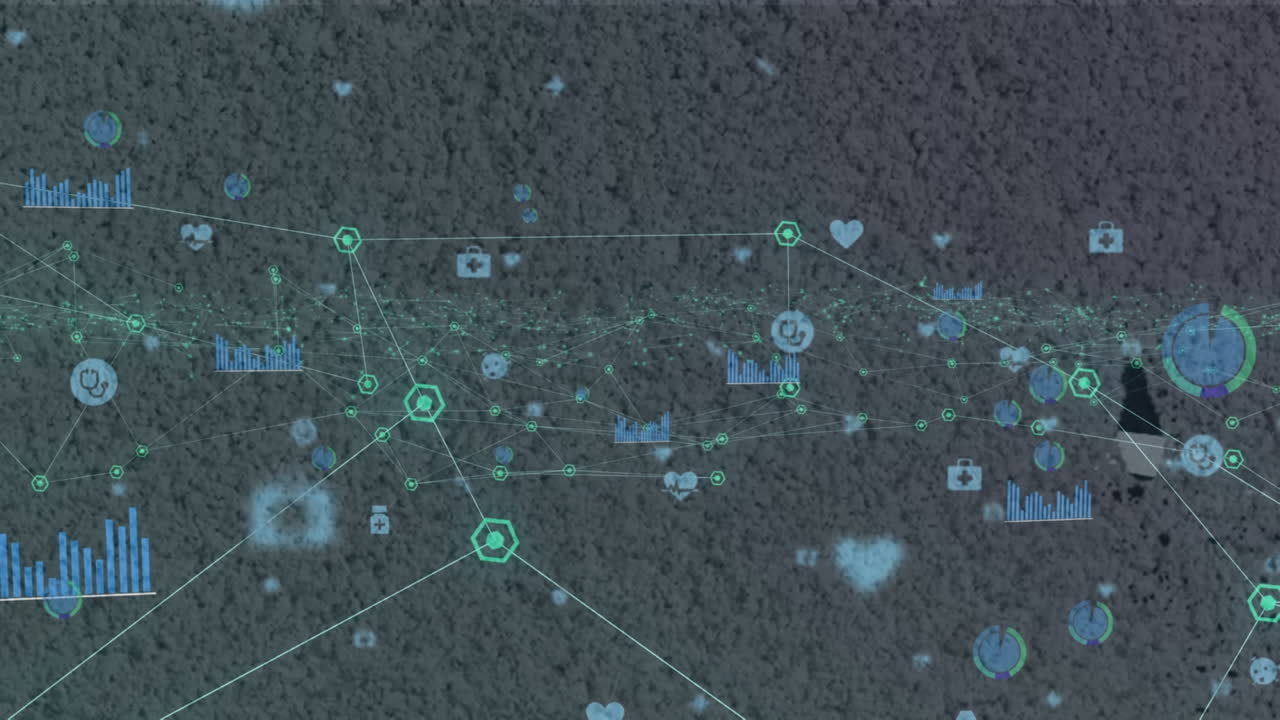 검은색 배경에 연결 네트워크를 통해 아이콘의 애니메이션