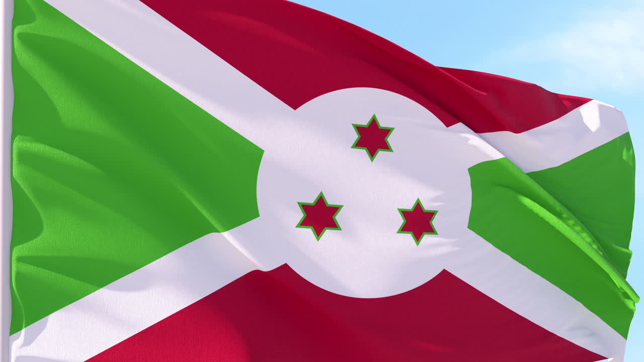 Cờ Burundi bay phấp phới trong gió trên nền trời xanh