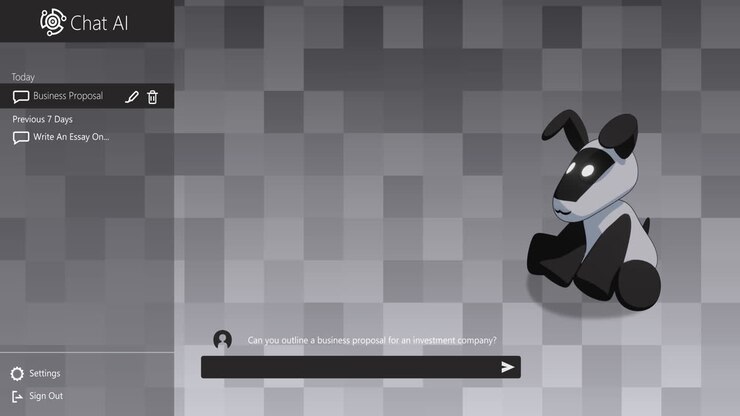 Animation of ai chat icons and data processing on grey pixelated background