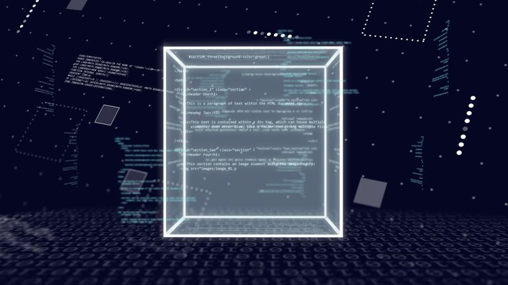 Animation of connections and data processing over dark background