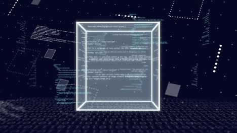 animazione delle connessioni e dell'elaborazione dei dati su sfondo scuro