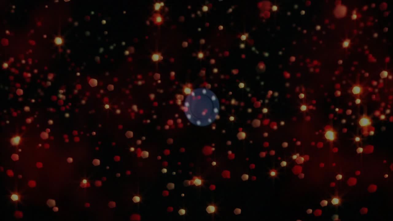 red orange dots pausing until blue trail appearing forming sphere drifting exiting resetting field