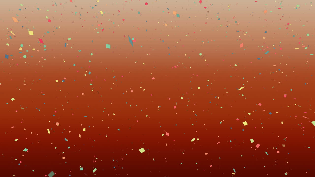 Animasi confetti berjatuhan di atas latar belakang gradien oranye