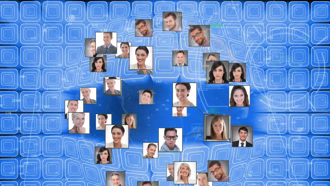 escaneo de alcance sobre el globo de los iconos de perfil contra el diseño de forma cuadrada sobre fondo azul