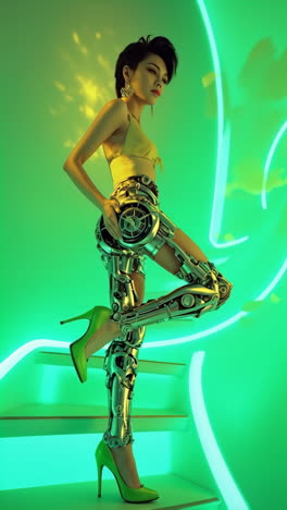 cyborg woman in futuristic cyberpunk fashion