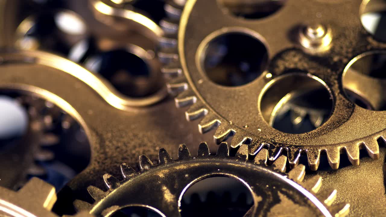 Old Golden Gears Turning in Working Mechanism