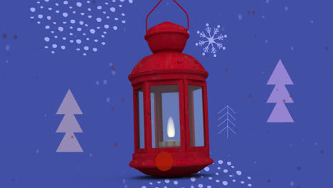 animation of christmas lantern over christmas tree pattern