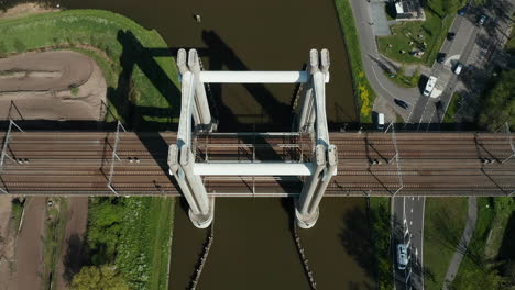 Top-View-Of-The-Spoorbrug-Railway-Bridge-And-Busy-Highway-In-Nieuwe-Gouwe-O