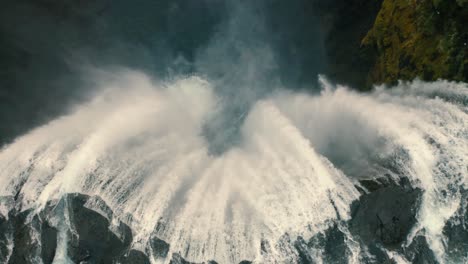 skogafoss waterfall in iceland from above without people