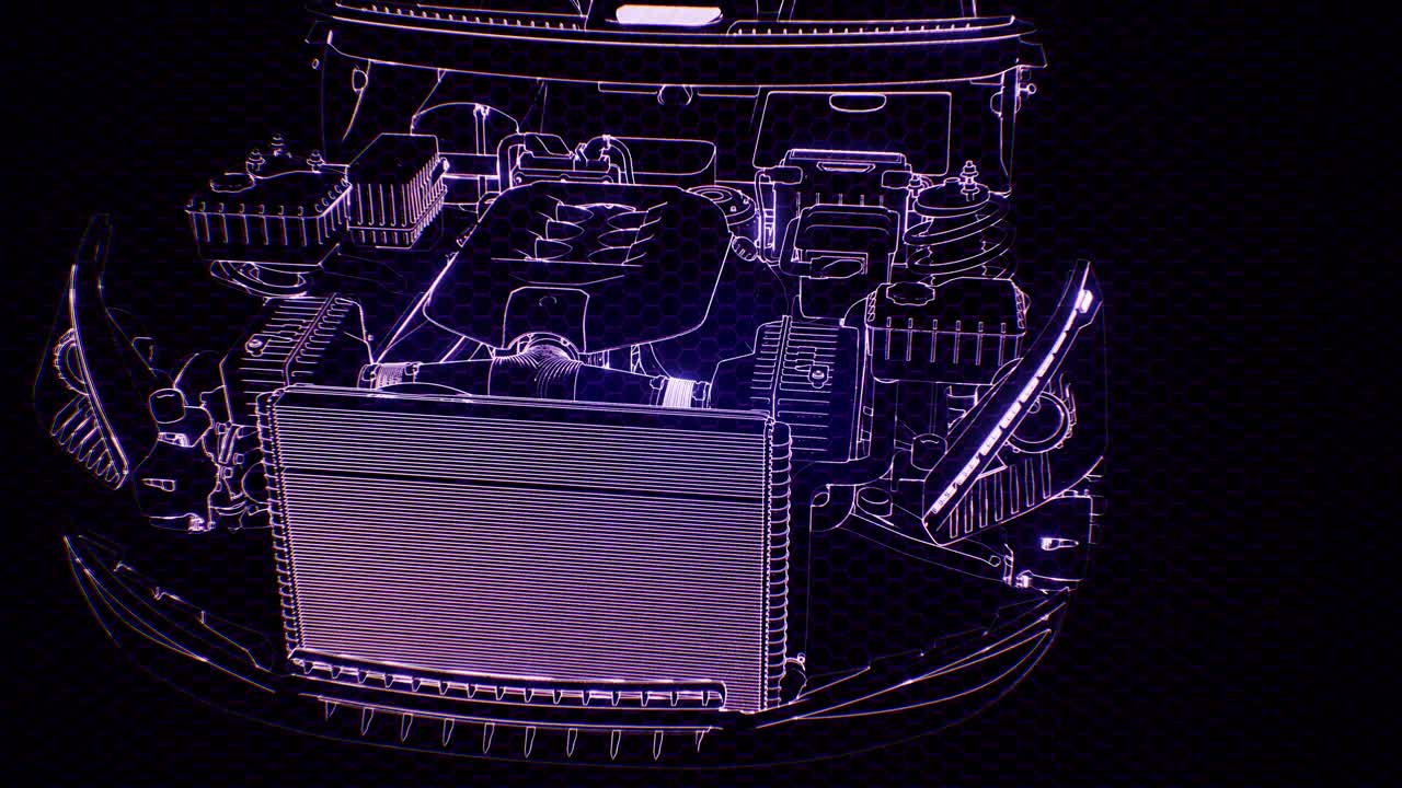 animación holográfica de un modelo de coche 3d con motor