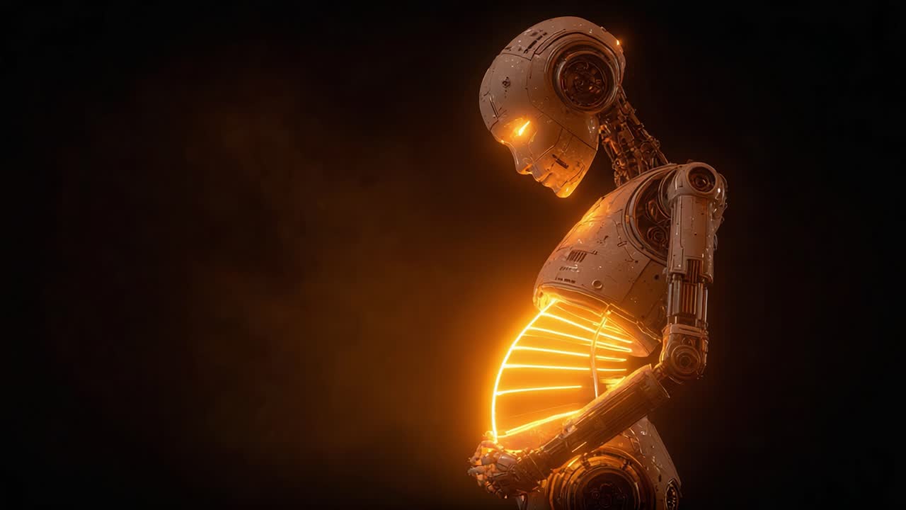 A Futuristic Robot with Luminous Details Illustrates the Intersection of Technology and Humanity in a Dreamlike Expression of Life and Connection