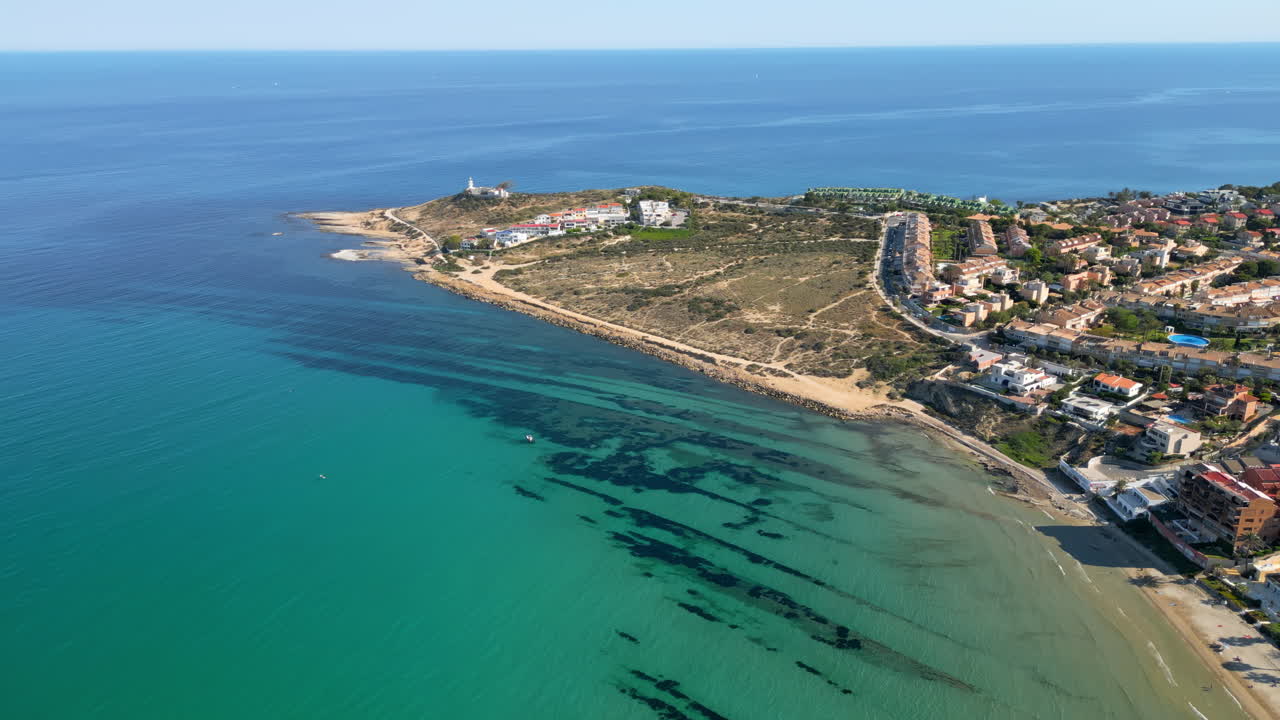 Aerial drone view of the coastline of Alicante, Spain in daylight