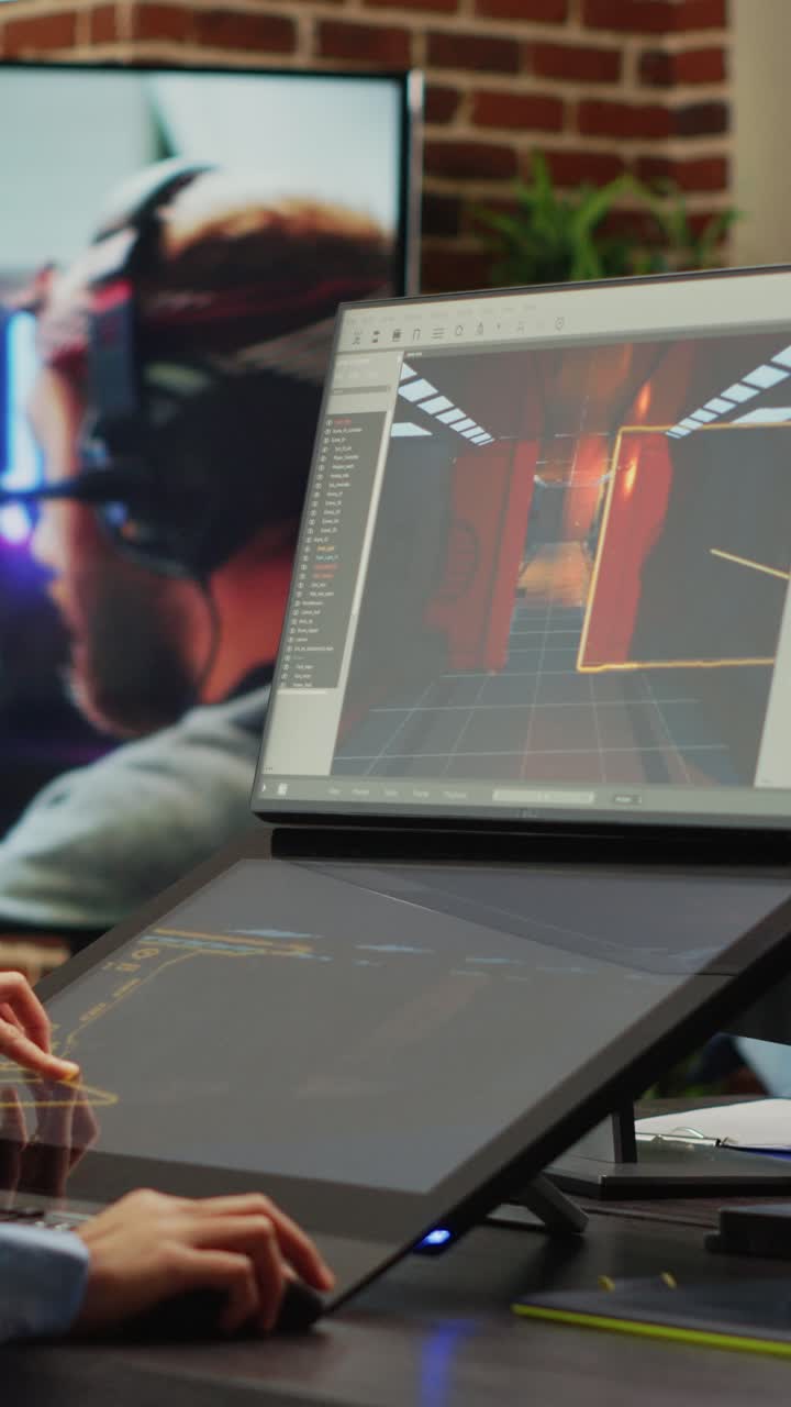 Vertical video: Asian game developer working in production department