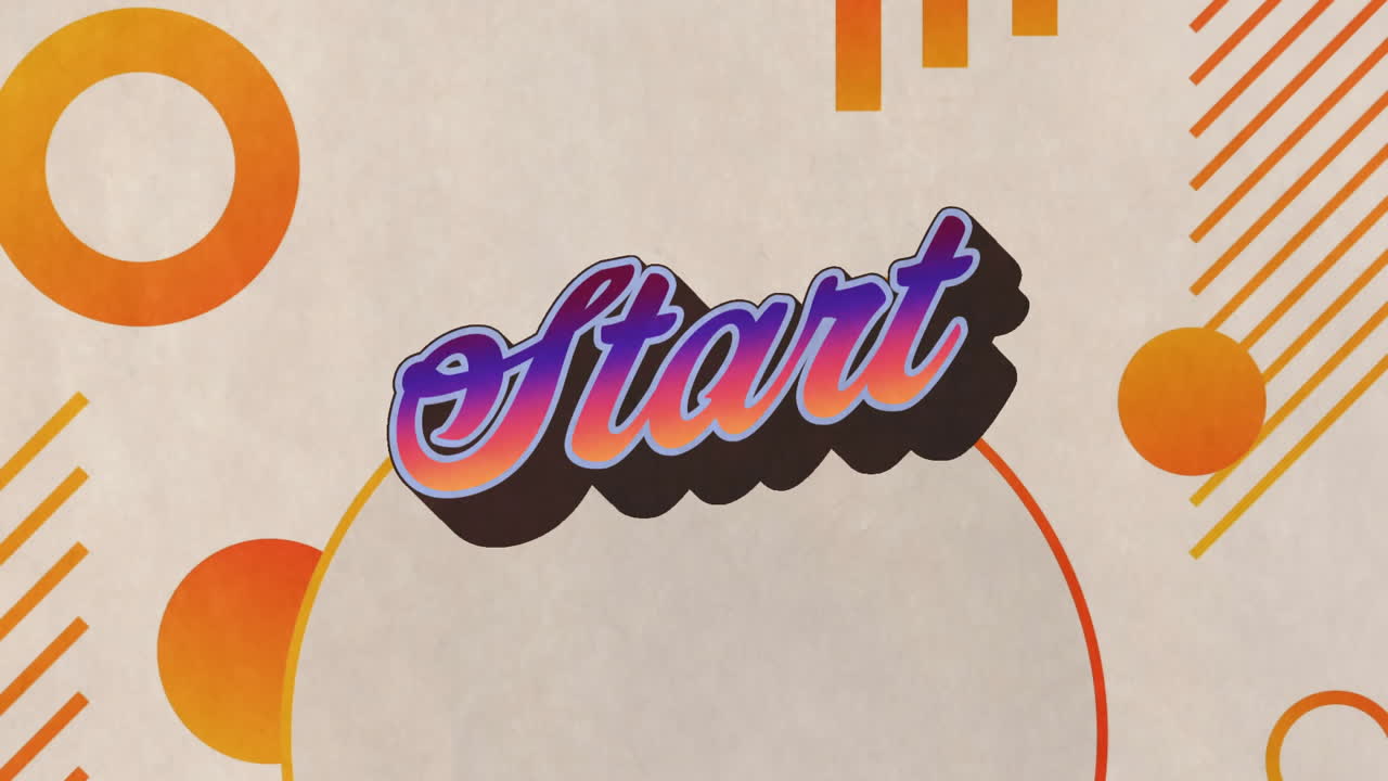 Start text animation over abstract orange and yellow shapes on beige background