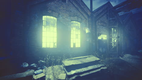 abandoned factory at night