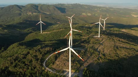 drone aerial view of wind turbine in the country