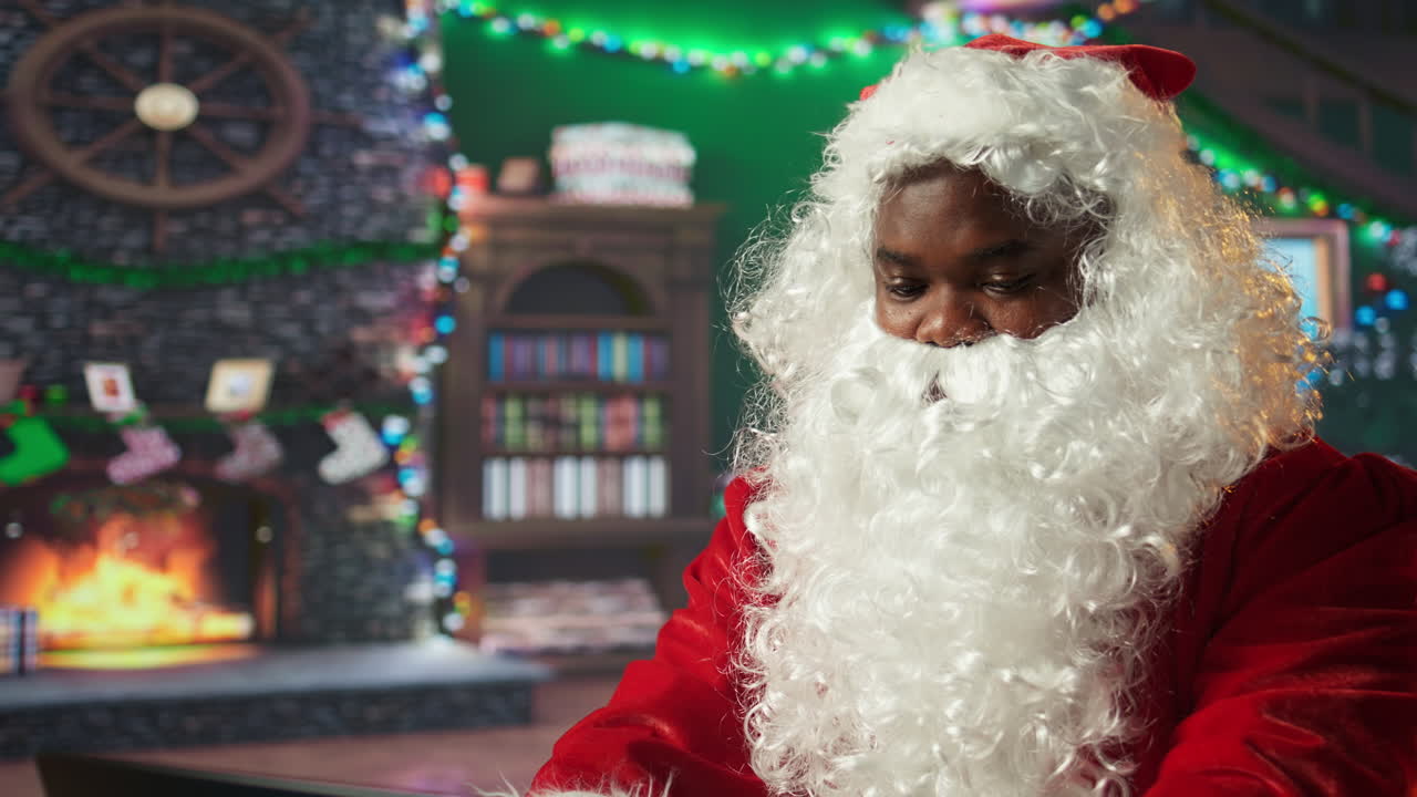 African American Santa Claus Celebrating Christmas