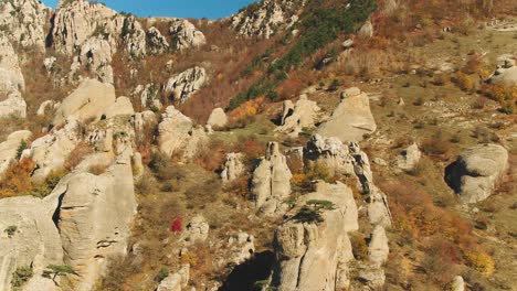 autumn mountain landscape with unique rock formations