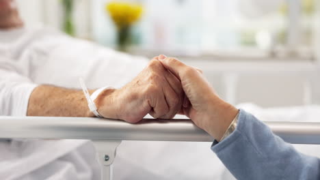 Hospital-bed,-support-and-senior-couple-holding