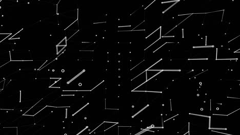 abstract seamless loop background of glowing dots and lines mesh on black, connection tech graphic concept - 60fps 4k uhd 3d loopable animation