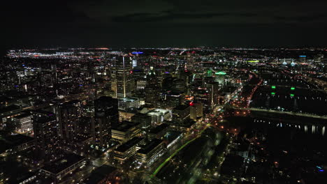 portland oregon aerial v114 reverse flyover downtown capturing illuminated night cityscape, traffics on interstate highways and bridges across willamette river - shot with mavic 3 cine - august 2022