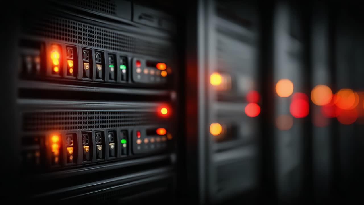 High-Tech Server Technology Showcased in an Illuminated Data Center with Active LED Indicators, Reflecting Modern Computing Infrastructure and Storage Solutions