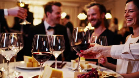 friends celebrating with wine and cheese