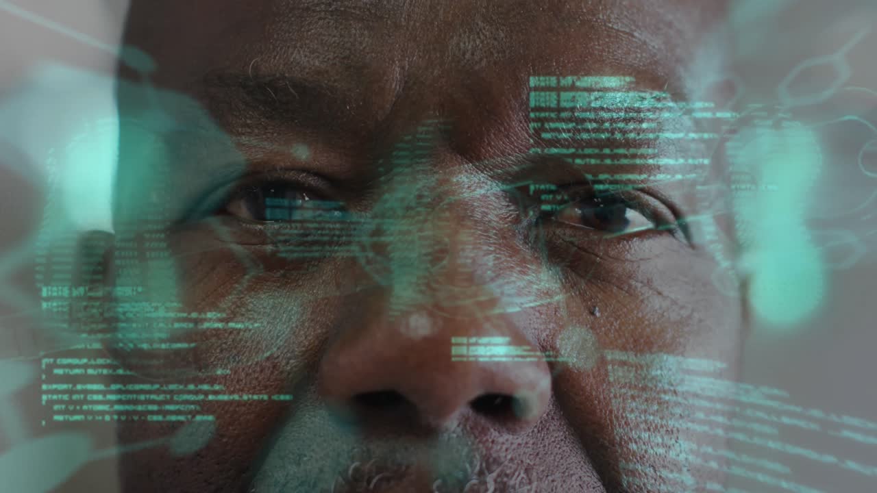 animación del procesamiento de datos científicos sobre un médico afroamericano de alto rango