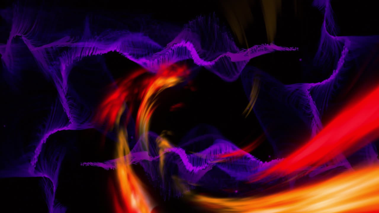 animación de formas naranjas y púrpuras que se mueven sobre un fondo negro
