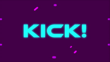 animation of kick text over shapes on purple background