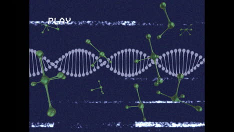 플레이 인터페이스와 함께 스크린 위에서 dna 스트랜드와 분자의 애니메이션