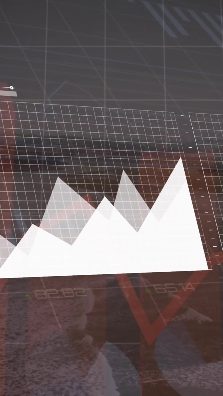 Animation of financial data processing over cityscape