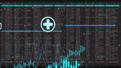 animation of business icons and digital data processing over computer screens