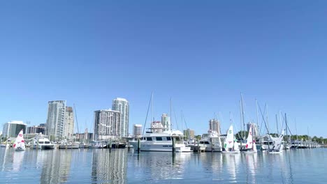 4k video of small sailboats leaving florida marina