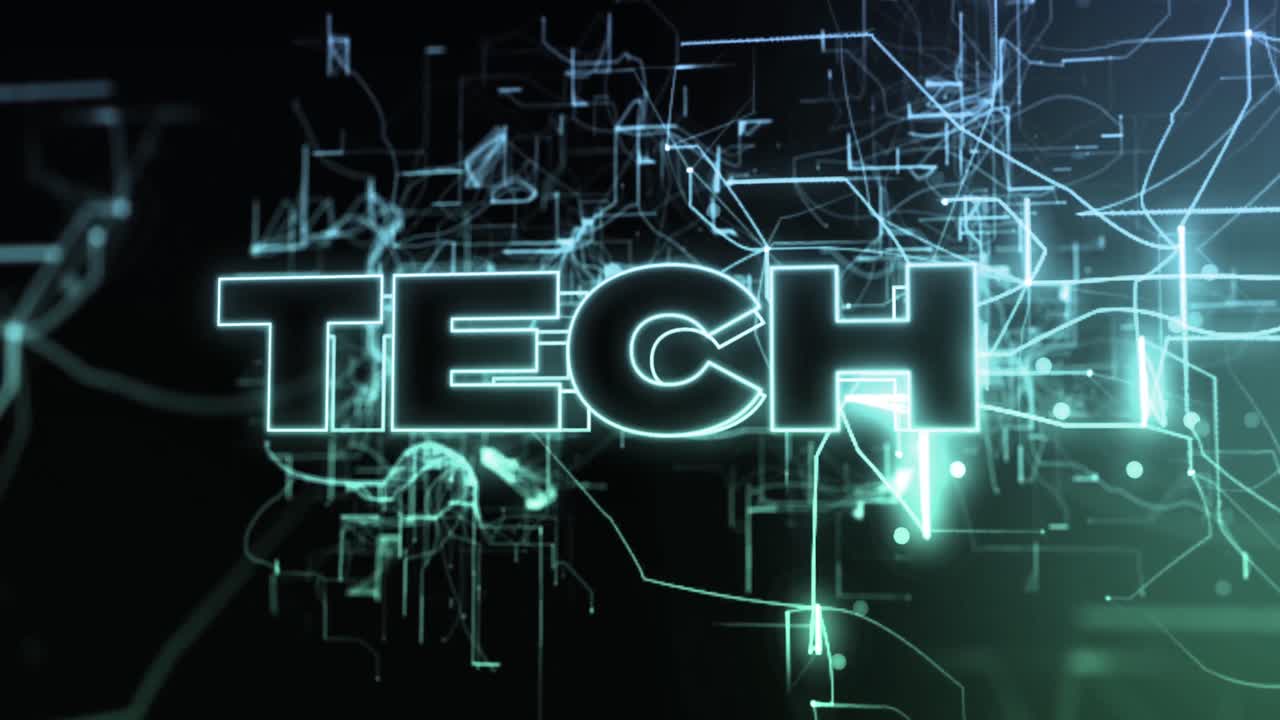 animación de texto técnico sobre fondo negro