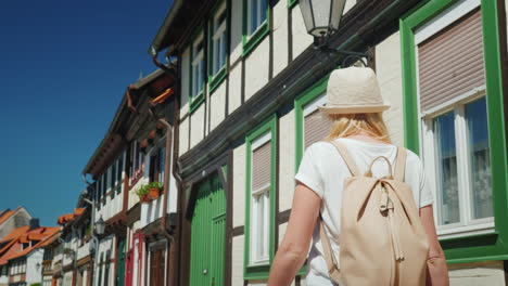 tourist walking along beautiful german street