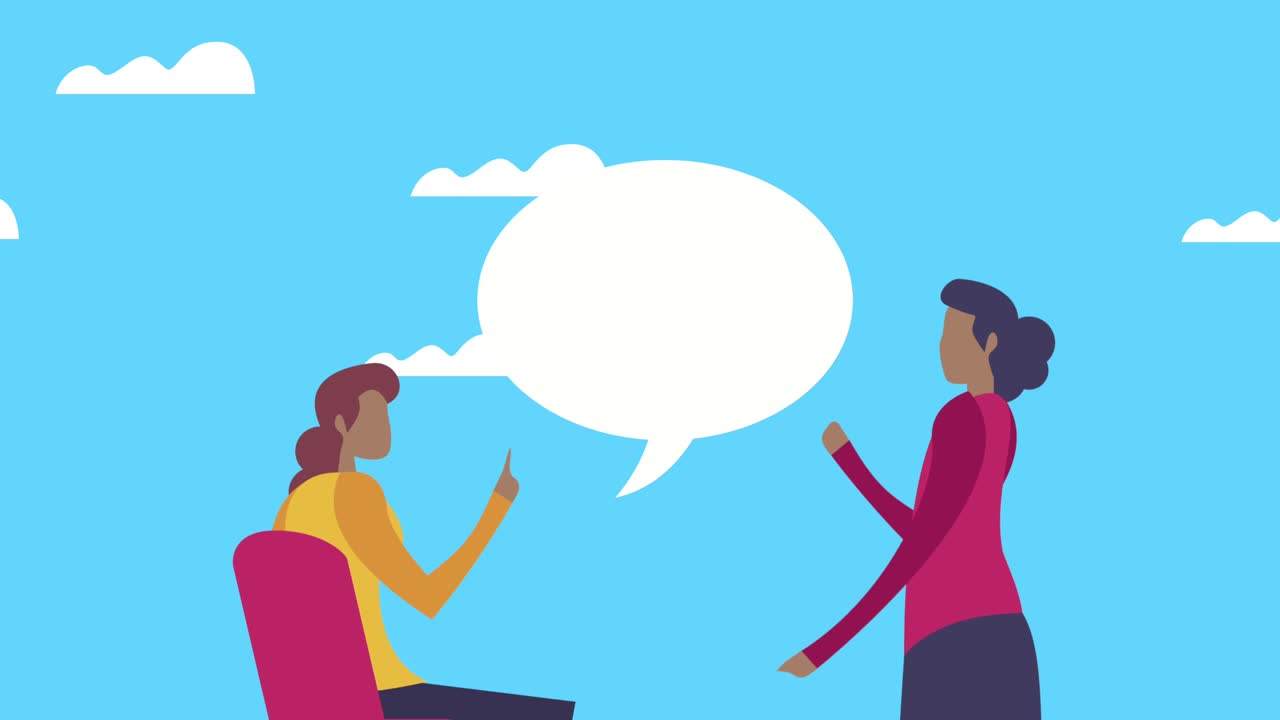 여자 커플과 대화하는 코치 애니메이션