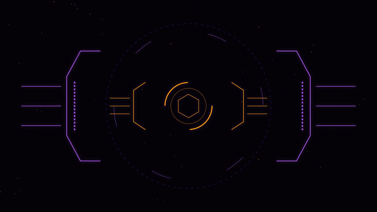 Futuristic Digital HUD Interface with Rotating Hexagon Elements
