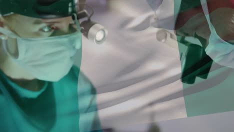 Animation-Der-Flagge-Nigerias-über-Chirurgen-Im-Operationssaal