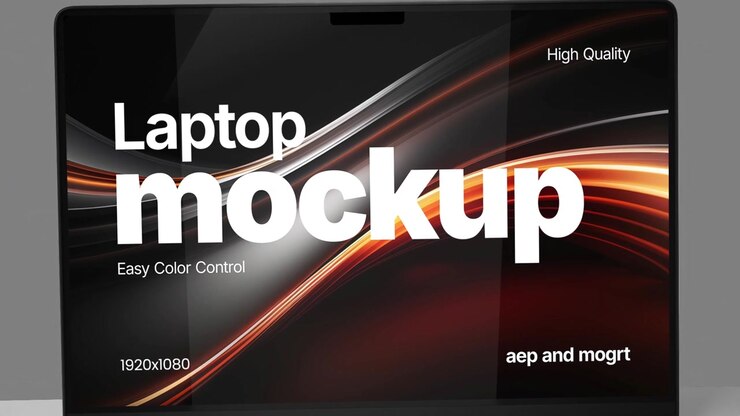 Modern Laptop Computer Displaying Abstract Graphic Design Mockup