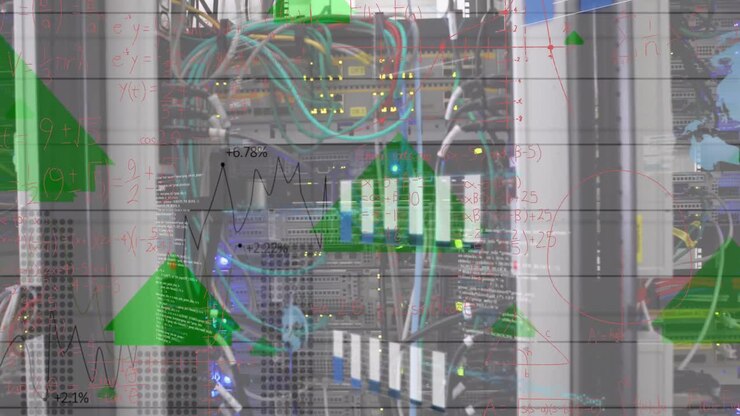 Animation of mathematical equations and data processing over server room