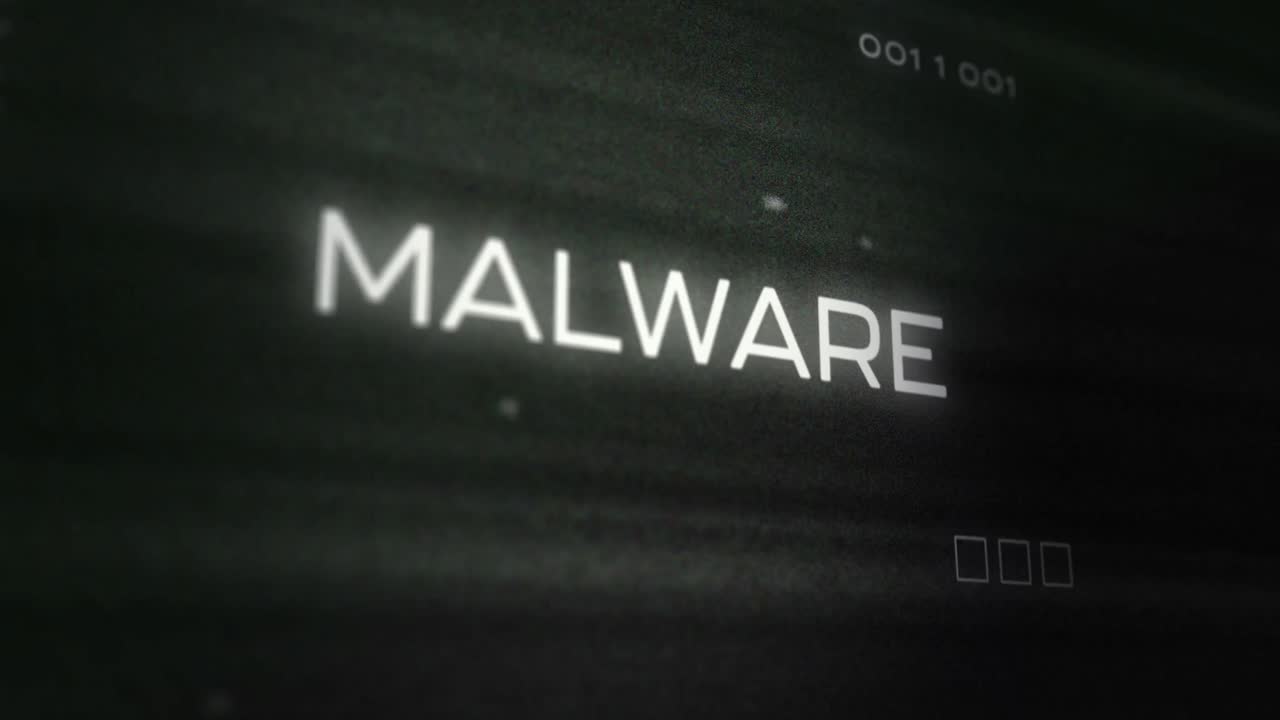 Animation of interference over malware text, data processing and computer circuit board
