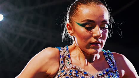 close-up of a woman dancer on stage