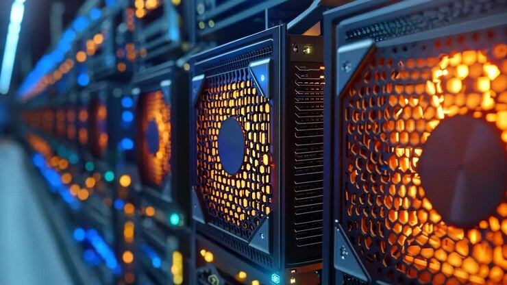 A row of servers in a data center