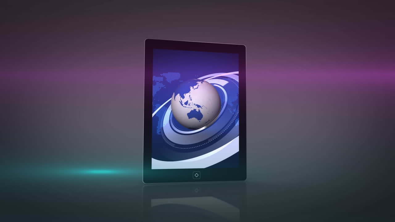 animación del globo con procesamiento de datos en la pantalla de la tableta.