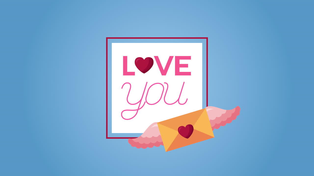 발렌타인 데이 애니메이션 카드와 봉투 비행