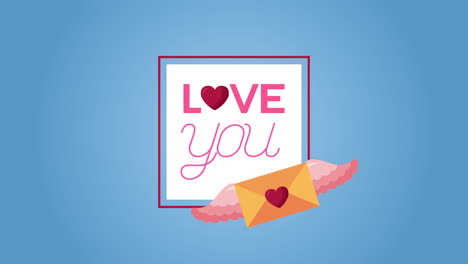 valentines day animated card with envelope flying